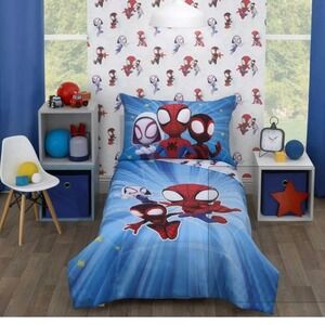 Marvel Spidey Toddler Bed Set 4pc Blue Quilt Sheet Set Disney Junior NWT